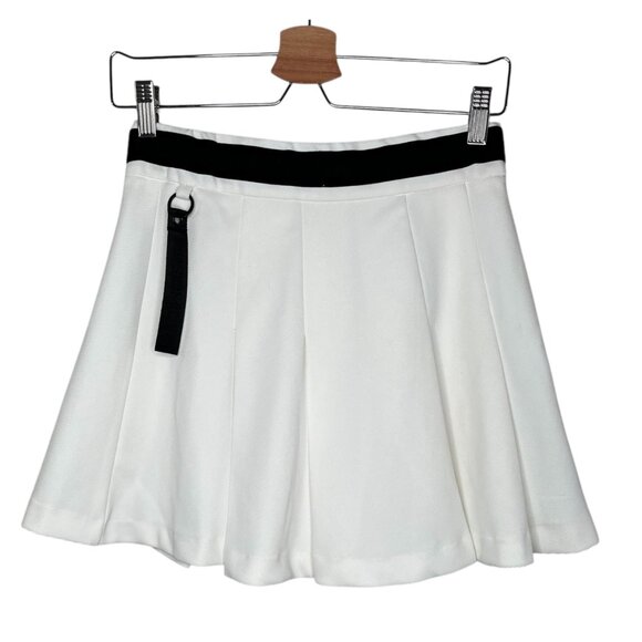 Musium Div. White Pleated Tennis Prep Logo Mini Skirt Black Waistband size 27 - Picture 1 of 14
